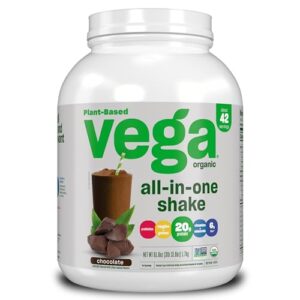 Vega Organic All-in-One Vegan Protein Powder, Chocolate - Superfood Ingredients, Vitamins for Immunity Support, Keto Friendly, Pea Protein for Women & Men, 61.8 Oz (Packaging May Vary)