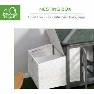 PawHut 77" Wooden Chicken Coop with Nesting Box, Cute Outdoor Hen House with Removable Tray, Ramp Run, for Garden Backyard, Gray