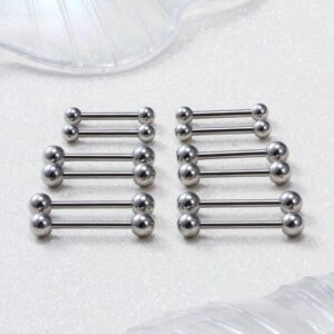 Ruifan 12PCS 14G Surgical Steel Shiny Ball Nipple Tongue Shield Ring Barbell Body Piercing Jewelry Retainer 12mm 14mm 16mm - Silver