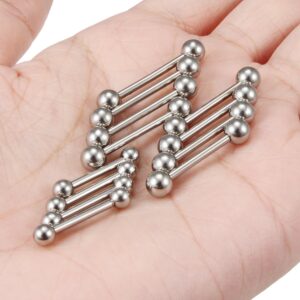 Ruifan 12PCS 14G Surgical Steel Shiny Ball Nipple Tongue Shield Ring Barbell Body Piercing Jewelry Retainer 12mm 14mm 16mm - Silver