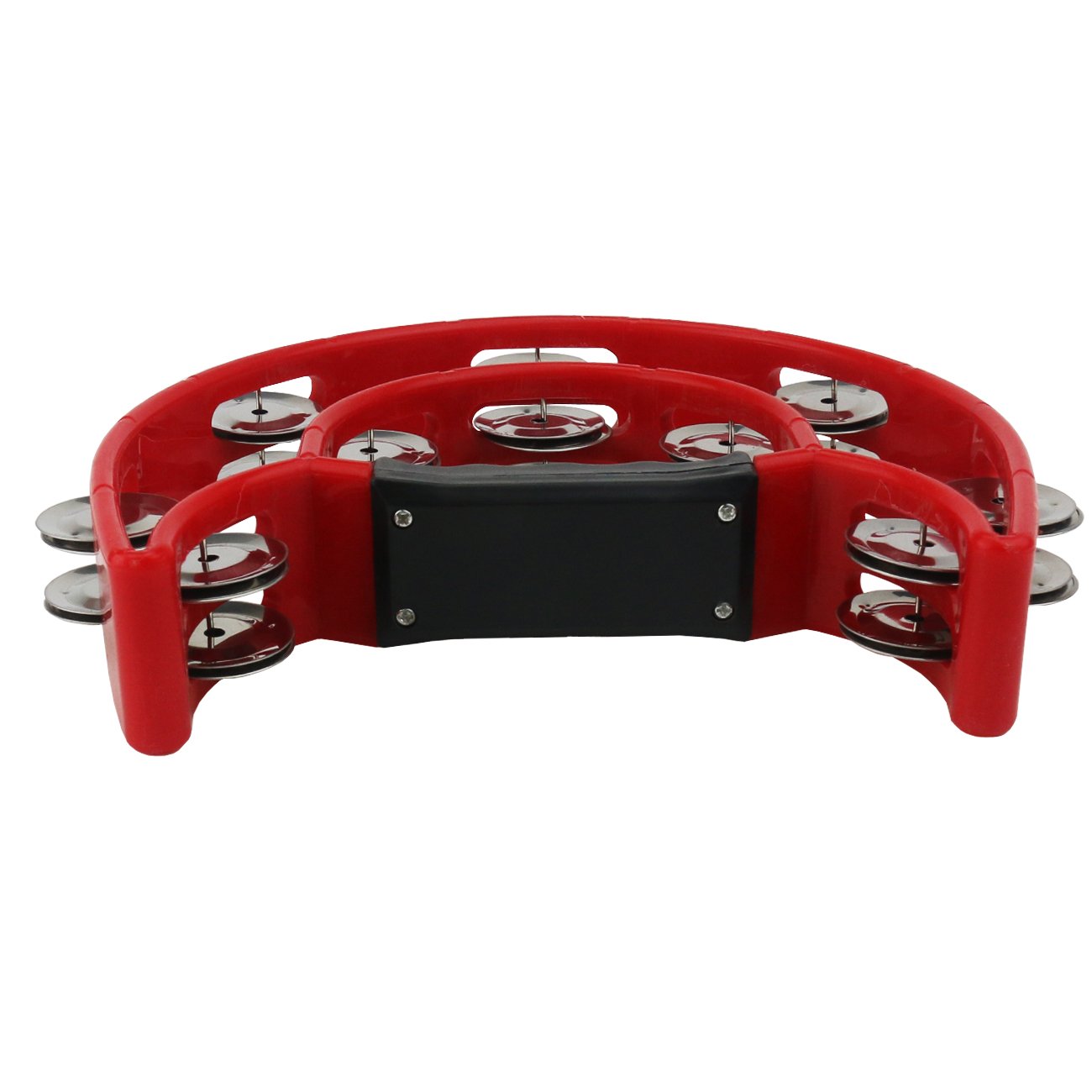 Ogrmar Double Row Handled Tambourine Metal Jingles Hand Held Percussion Drum with Ergonomic Handle Grip for Gift KTV/Party/Kids Toy (Red)