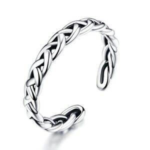 Braided Celtic Love Knot Open Statement Rings Sterling Silver 925 Adjustable Twisted Ring Antique Vintage Eternity Promise Stacking Ring Finger Band for Women