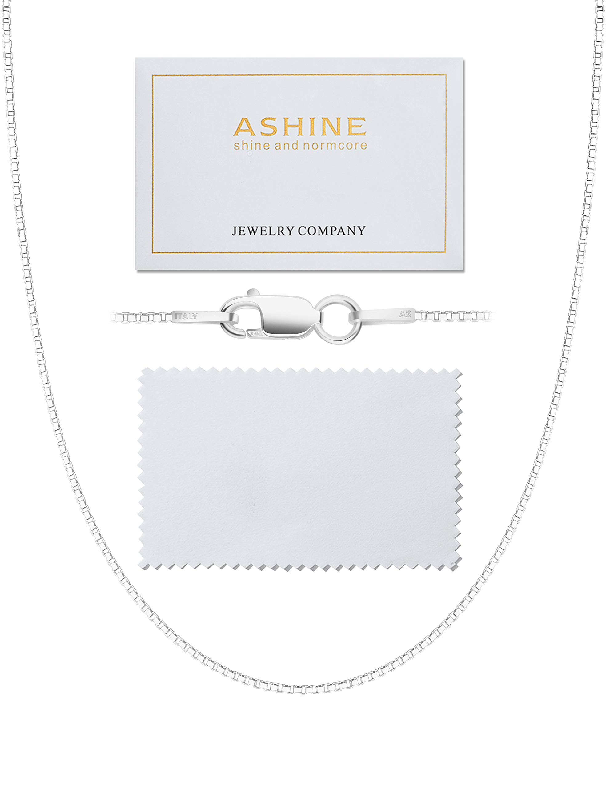 ASHINE Silver Chain Necklace for Women Sterling Silver Necklace Extender (1mm Box Chain Lobster Clasp 20 Inches)