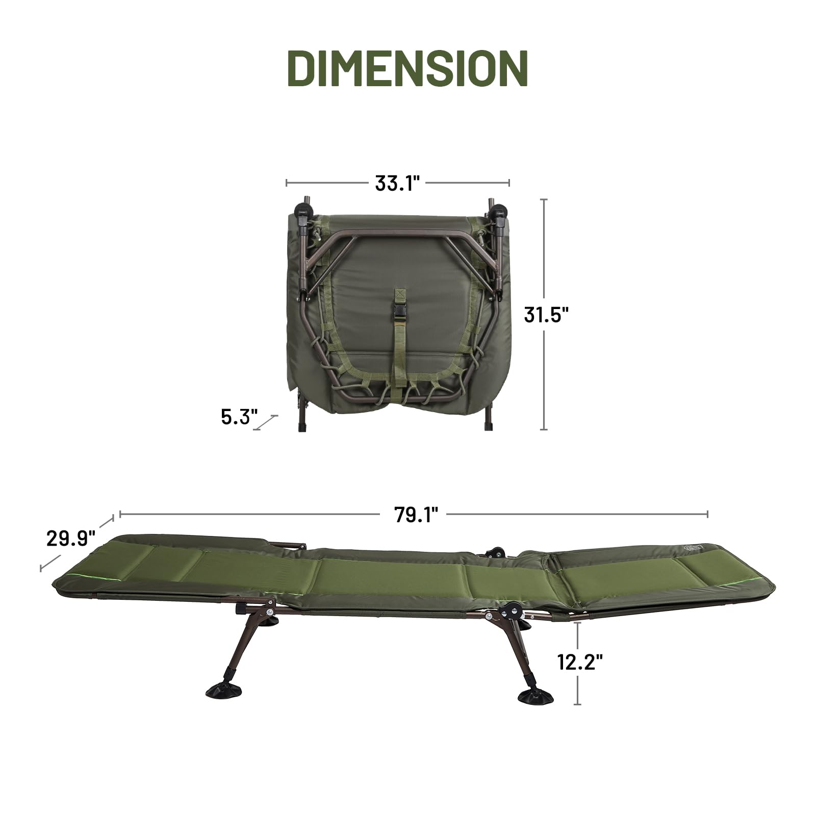 TIMBER RIDGE Folding Camping Cot, Heavy Duty Cot with Comfortable Pad, Portable Travel Camp Cots for Home or Outdoor, Supports 300 LBS, Green