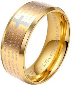 rinspyre 8mm gold stainless steel cross rings for women bible verse philippians 4:13 jewelry wedding bands size 11