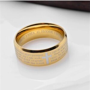 Rinspyre 8MM Gold Stainless Steel Cross Rings for Women Bible Verse Philippians 4:13 Jewelry Wedding Bands Size 11