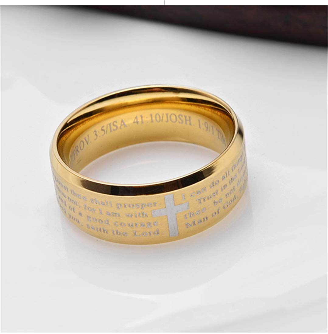 Rinspyre 8MM Gold Stainless Steel Cross Rings for Women Bible Verse Philippians 4:13 Jewelry Wedding Bands Size 11