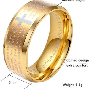 Rinspyre 8MM Gold Stainless Steel Cross Rings for Women Bible Verse Philippians 4:13 Jewelry Wedding Bands Size 11