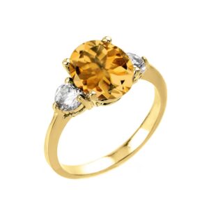 elegant 14k yellow gold oval shape citrine with white topaz 3-stone engagement ring (size 6.5)