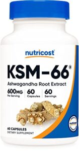 nutricost ksm-66 ashwagandha root extract 600mg, 60 veggie caps - 5% withanolides - with bioperine - full-spectrum root extract