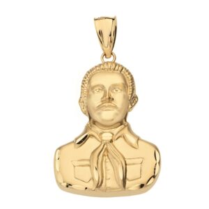 solid 14k yellow gold jesus malverde sinaloa narco saint pendant