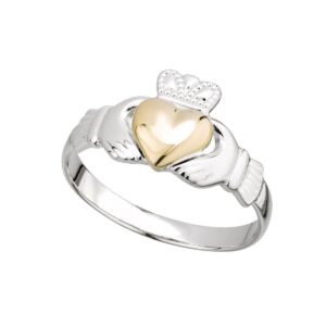 biddy murphy women's irish claddagh ring, 925 sterling silver & 10k gold, imported celtic jewelry, size 6