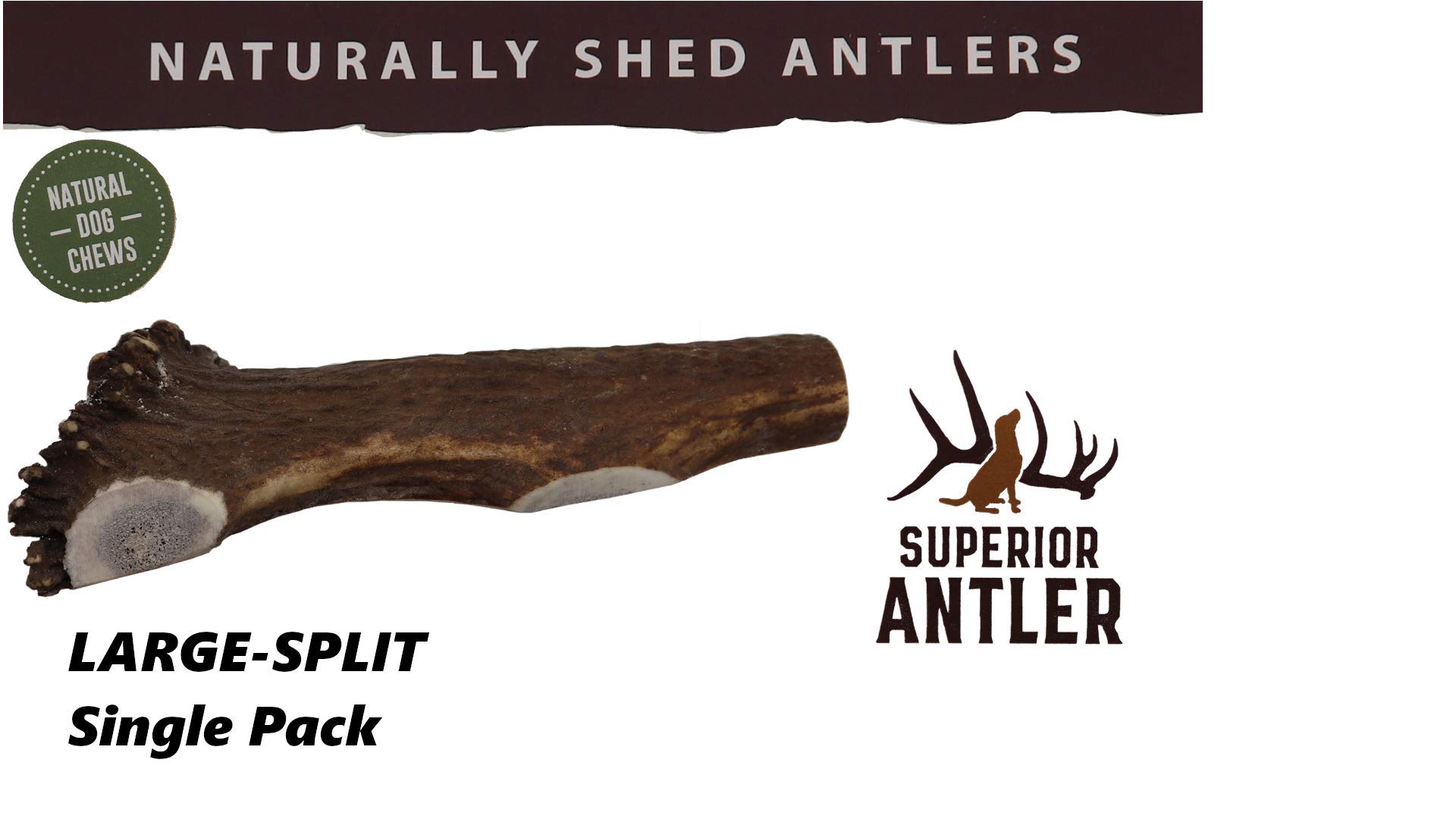 1- Large Split, Single Pack – All Natural Premium Grade A. Antler Chew. L=5-9” Naturally Shed, Hand-Picked, and Made in The USA. NO Odor, NO Mess. Guaranteed Satisfaction. for Dogs 30+ LBS