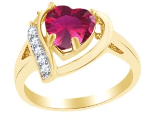 affy heart shape simulated ruby & white cubic zirconia heart promise ring in14k yellow gold over sterling silver ring size-8