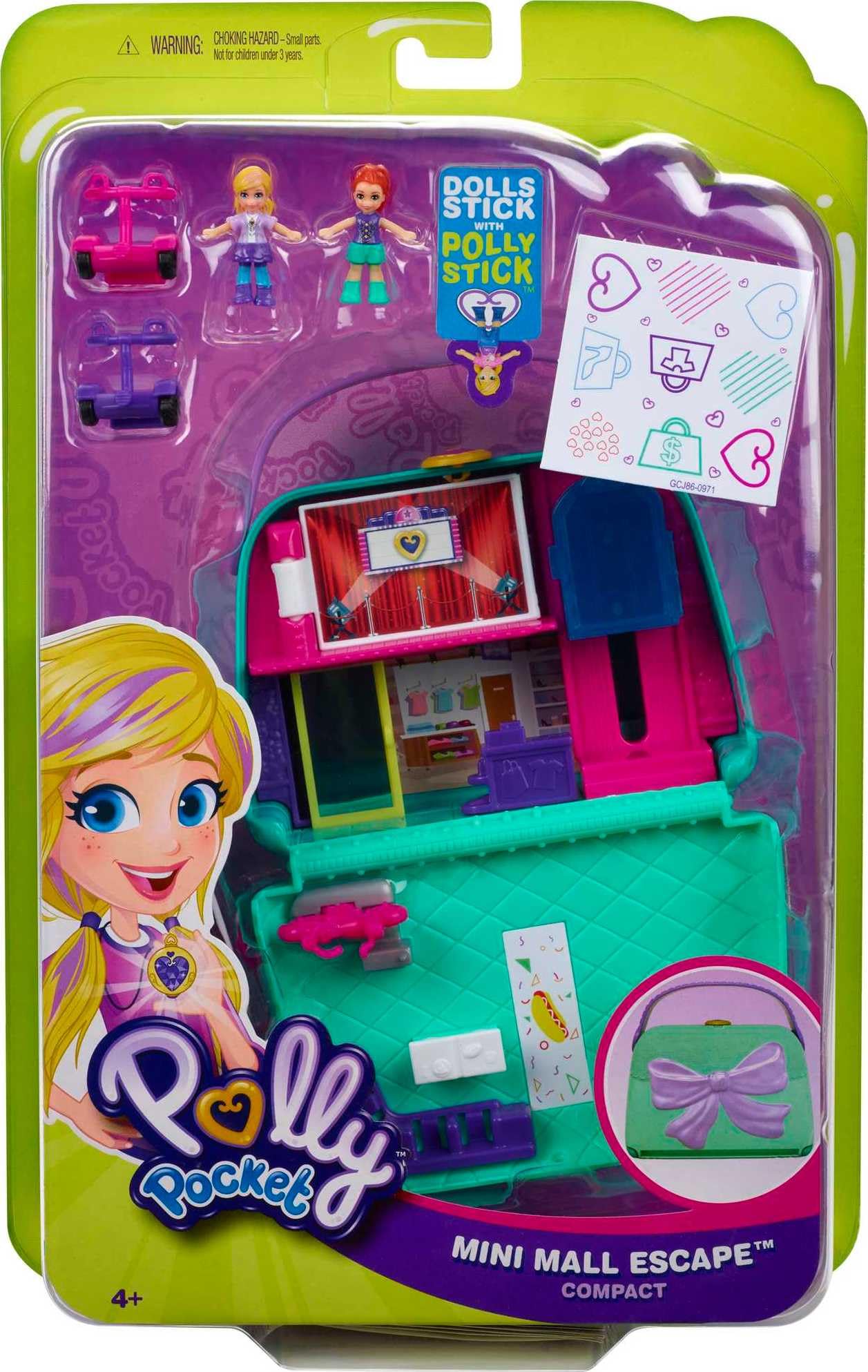 Polly Pocket 2-in-1 Playset, Travel Toy with 2 Micro Dolls & Surprise Accessories, Pocket World Mini Mall Escape Purse Compact