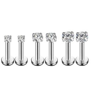 16g cz labret cartilage tragus monroe lip nose helix stud earrings stainless steel cubic zirconia tiny mini small studs body piercing jewelry hypoallergenic 2mm 3mm 4mm 3 pairs set