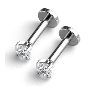 16g CZ Labret Cartilage Tragus Monroe Lip Nose Helix Stud Earrings Stainless Steel Cubic Zirconia Tiny Mini Small Studs Body Piercing Jewelry Hypoallergenic 2mm 3mm 4mm 3 Pairs Set