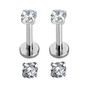 16g CZ Labret Cartilage Tragus Monroe Lip Nose Helix Stud Earrings Stainless Steel Cubic Zirconia Tiny Mini Small Studs Body Piercing Jewelry Hypoallergenic 2mm 3mm 4mm 3 Pairs Set