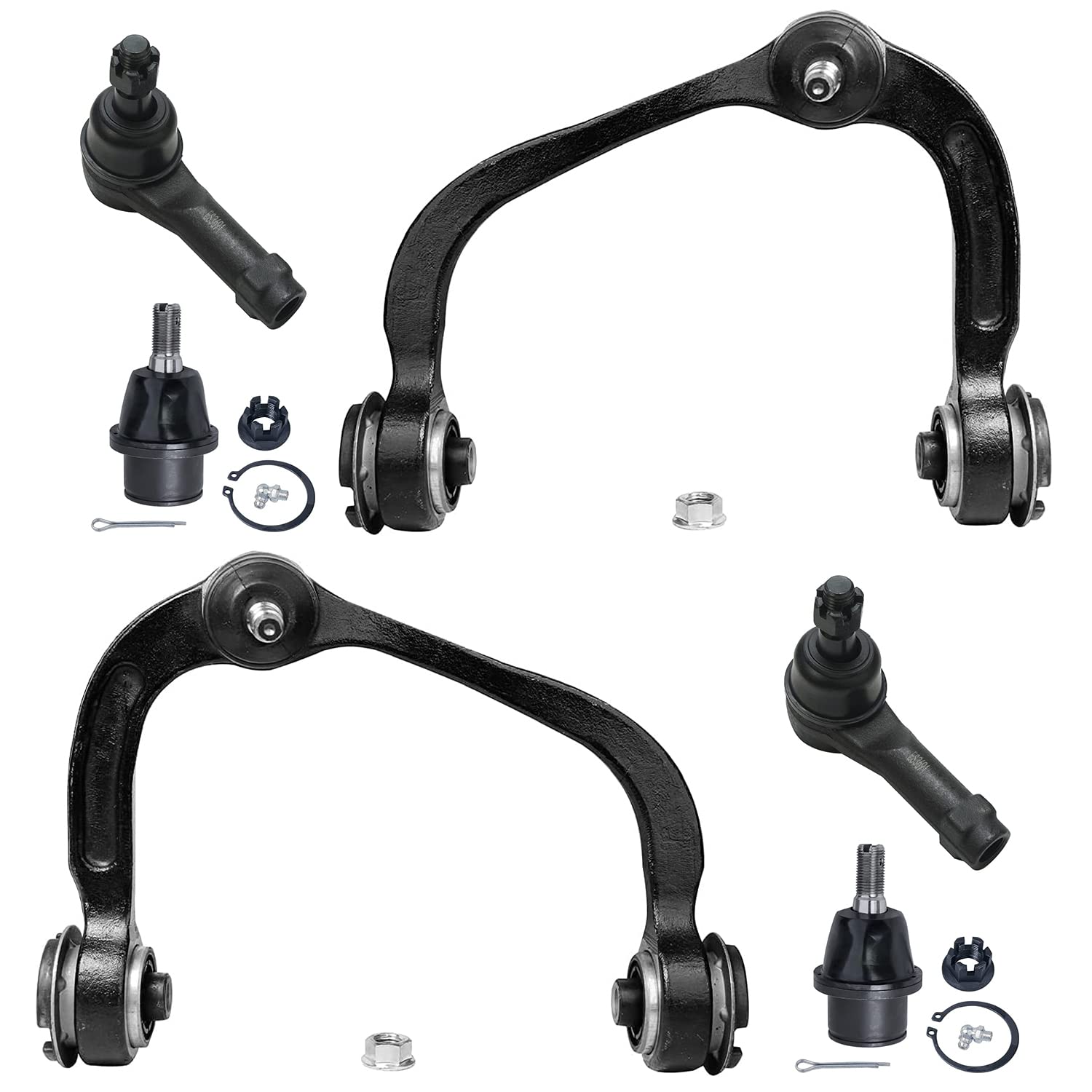 Detroit Axle - Front 6pc Suspension Kit for Ford F-150 2004 2005 2006 2007 2008, 2 Upper Control Arms w/Ball Joints + 2 Lower Ball Joints + 2 Outer Tie Rod Ends, Replacement 06-08 Mark LT