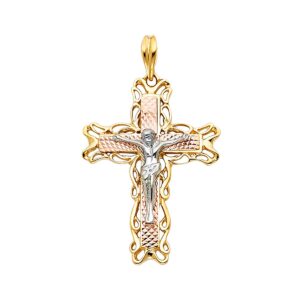 tgdj 14k yellow white rose gold religious crucifix pendant height 33 mm width 24 mm