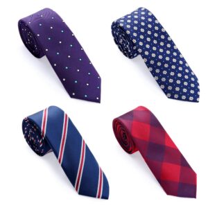 AUSKY 4 Packs Skinny Neckties for Men Boys, 2.35'' Wide Slim Ties in Different Textured Style Mixed set