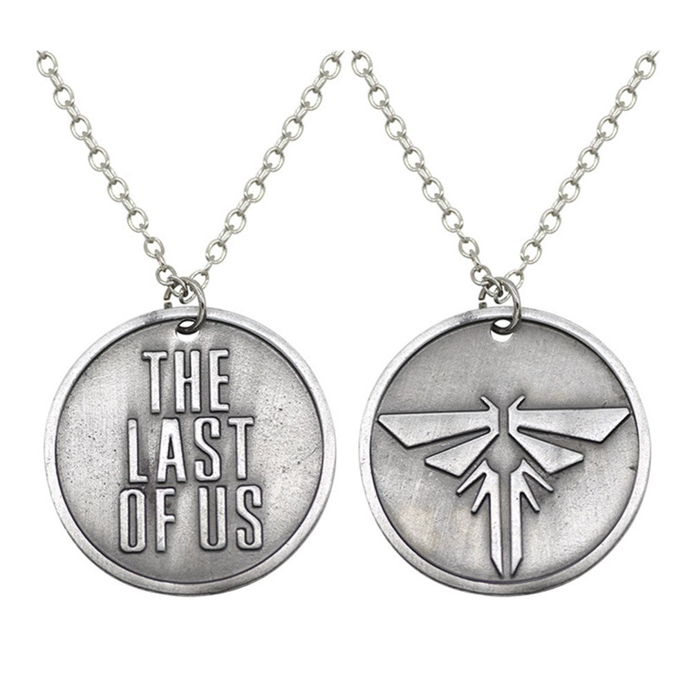 FL BEAUTY Antique Silver Plated The Last Of Us Engraved And Firefly Round Charm Pendant Necklace