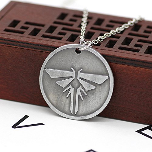 FL BEAUTY Antique Silver Plated The Last Of Us Engraved And Firefly Round Charm Pendant Necklace