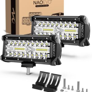 NAOEVO 7 Inch LED Light Bar, LED Off Road/Fog/Driving Lights LED Pods with Spot Flood Combo, LED Work Lights for Truck Boat UTV ATV, 2-Pack (White)