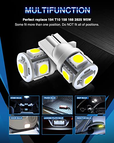 Marsauto 194 LED Bulbs 168 T10 2825 5SMD LED Bulbs Car Dome Map License Plate Lights Lamp White 12V (Pack of 2)