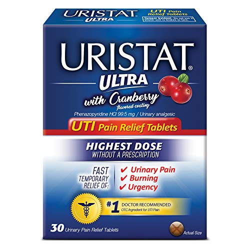 Uristat Ultra UTI Pain Relief Tablets, Fast Urinary Tract Infection Relief of Urinary Pain, Burning, Urgency, Maximum Strength, Cranberry Flavored Coating, 30 Tablets