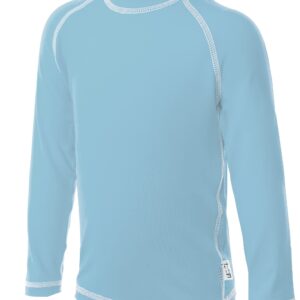 UZZI Kids UPF 50+ Loose Cut Long Sleeve Rashguard Swim T-Shirt (Medium, Light Blue)