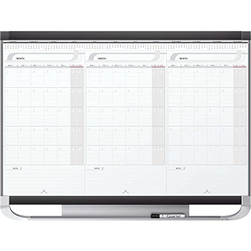 Quartet Prestige Total Erase Three-Month Calendar, 36x 24, Graphite Frame Color