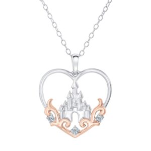 disney enchanted princess castle diamond heart pendant 1/20ctw