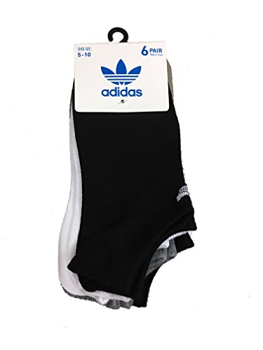 Womens Adidas Originals No Show Socks 6 Pair,Black/White/Grey,One Size