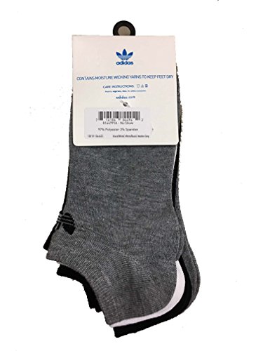 Womens Adidas Originals No Show Socks 6 Pair,Black/White/Grey,One Size