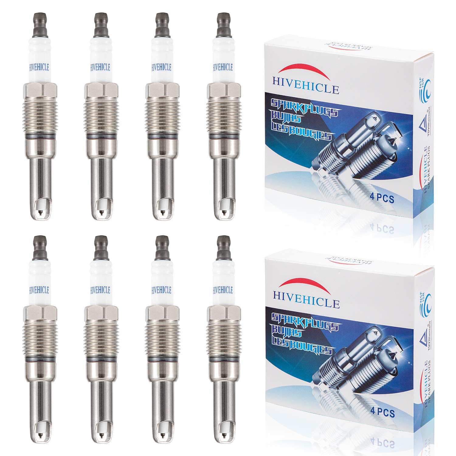 HiVehicle V7401 Platinum Spark Plugs - Replacement of SP515 HT15 PZH14F Pack of 8, For Ford F-150 F-250 F-350 Explorer Mustang