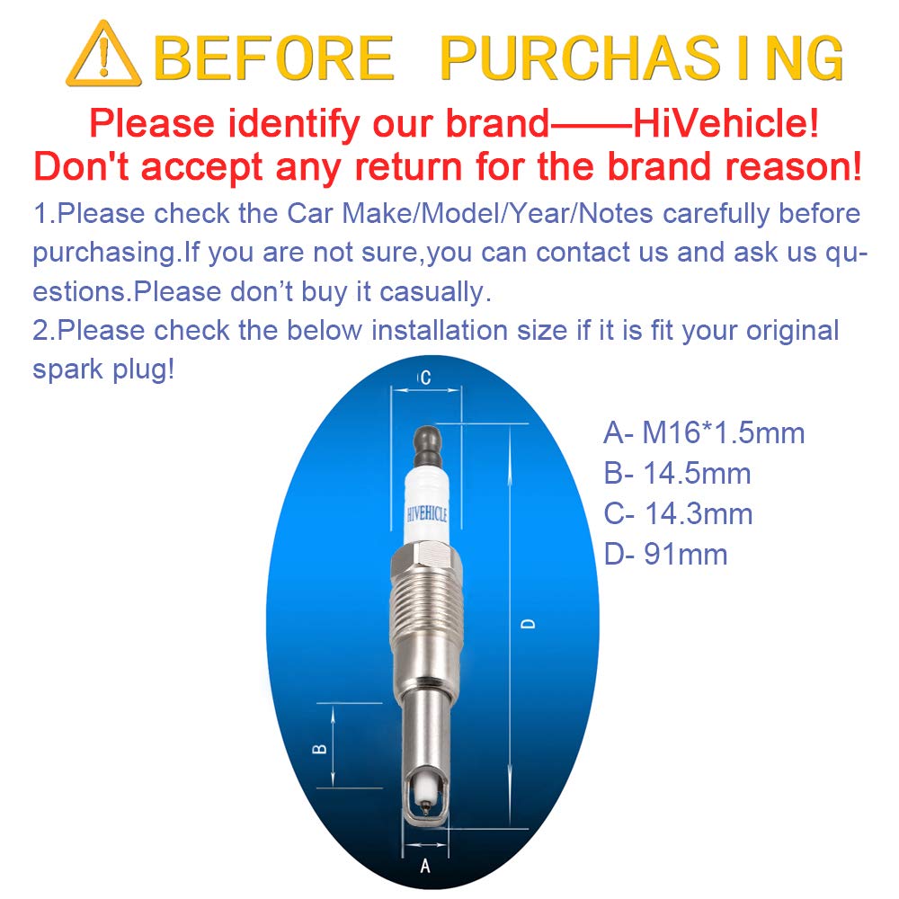 HiVehicle V7401 Platinum Spark Plugs - Replacement of SP515 HT15 PZH14F Pack of 8, For Ford F-150 F-250 F-350 Explorer Mustang