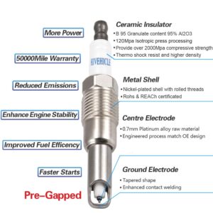 HiVehicle V7401 Platinum Spark Plugs - Replacement of SP515 HT15 PZH14F Pack of 8, For Ford F-150 F-250 F-350 Explorer Mustang