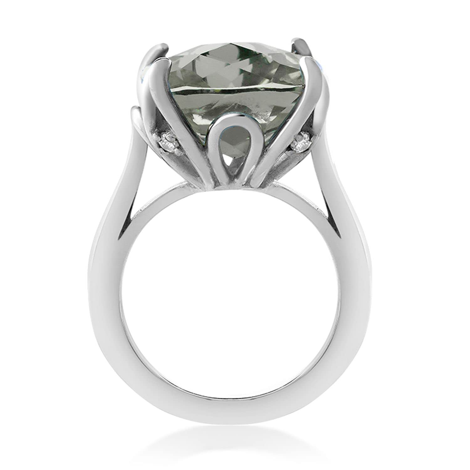 Gem Stone King 925 Sterling Silver Green Prasiolite Engagement Ring For Women (9.72 Cttw, 14MM Cushion Checkerboard, Size 7)