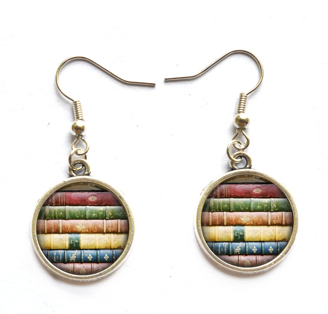 Book Stack Earrings, Library Gifts Earrings, Book Geek, Book Jewelry, Stack of Books, Reader, Writer, Gift, Librarian Jewelry，Q0130