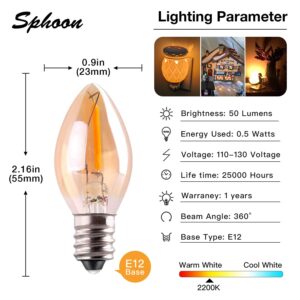 Sphoon C7 LED Bulb, 0.5W Nightlight Candle Bulb, Amber Glow 5w Incandescent Replacements E12 Candelabra Base led Filament Night Bulb Ultra Warm White 2200K Decorative String Edison Lamp Pack of 5