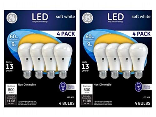 GE Lighting LED A19 Light Bulb with Medium Base, 9-Watt, Soft White, 8-Pack, Non-dimmable