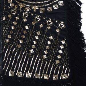 Anna-Kaci Womens Oversized Gatsby Hand Beaded Fringed Sequin Evening Shawl Wrap, Black+Gold, Onesize