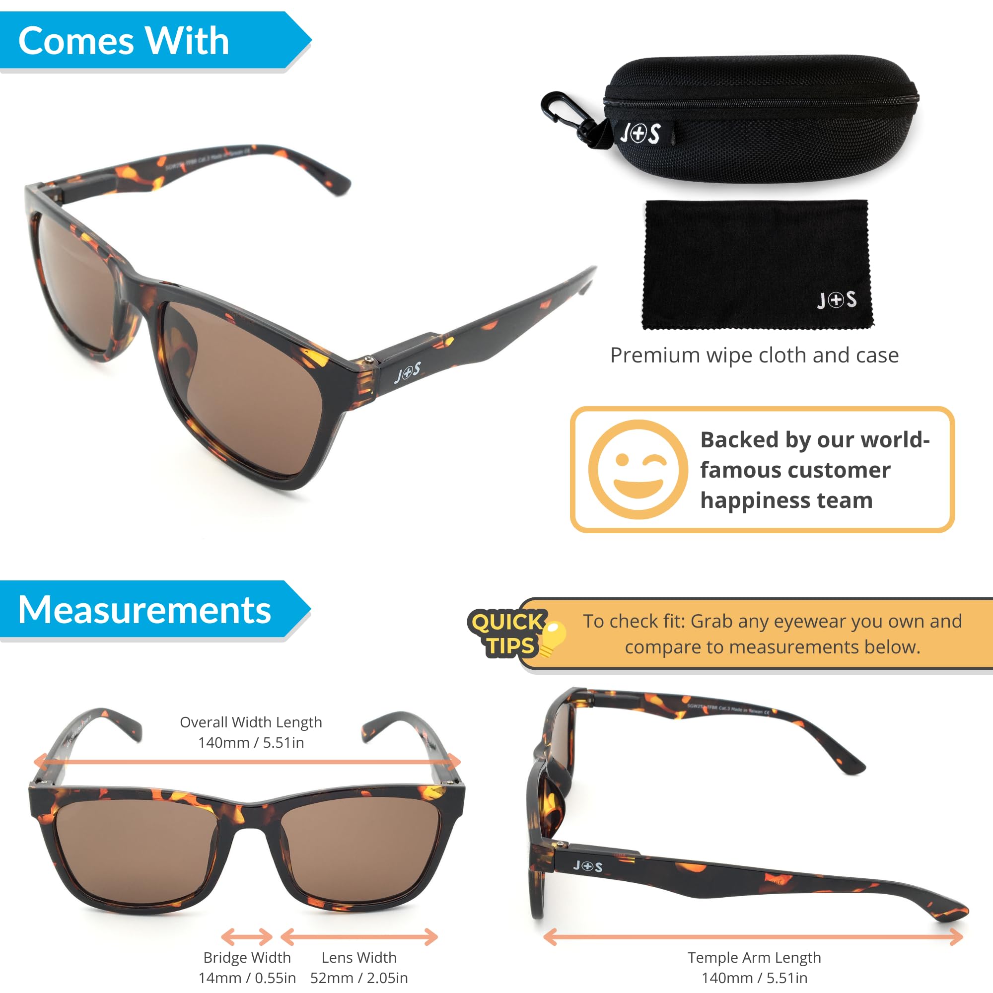 J+S Mission Mark II Rectangle Sunglasses, Polarized Sunglasses with 100% UV protection