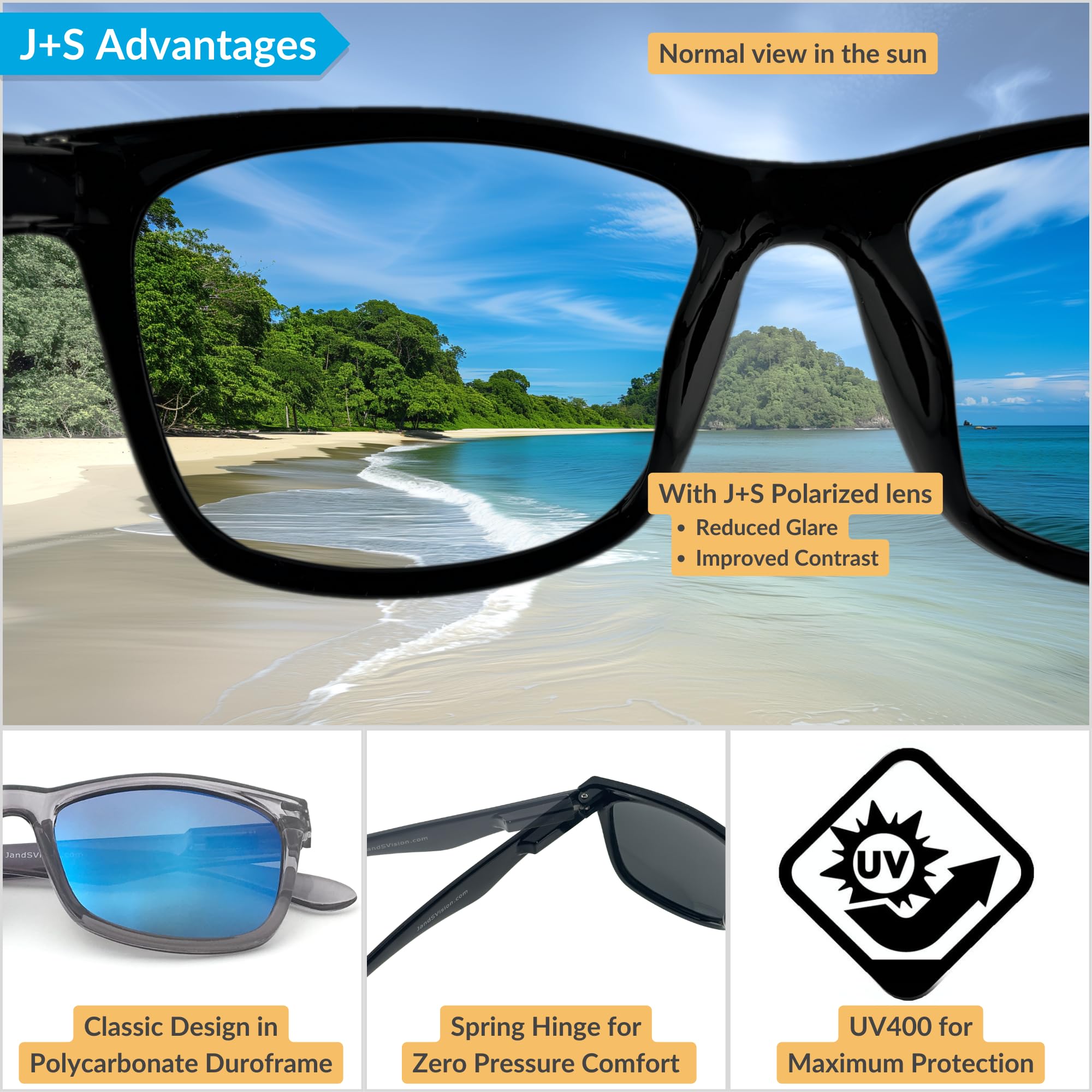 J+S Mission Mark II Rectangle Sunglasses, Polarized Sunglasses with 100% UV protection