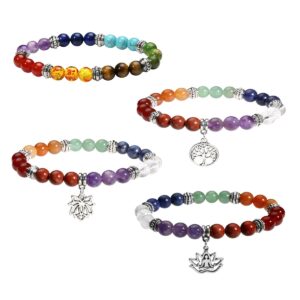 eigso 4 pcs 7 chakra reiki meditation crystal stone beads bracelet set for women men womens yoga life of tree healing wristbands for woman man