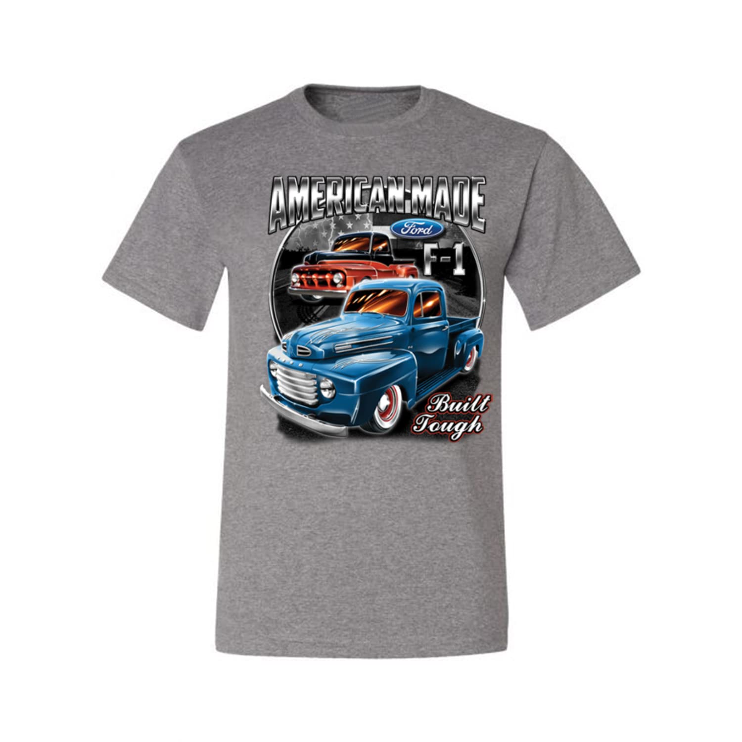 Ford F1 American Made Built Tough Cars and Trucks Men's Graphic T-Shirt, Heather Grey, Large