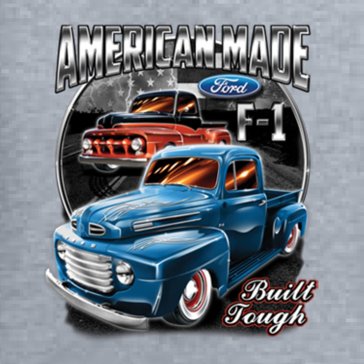 Ford F1 American Made Built Tough Cars and Trucks Men's Graphic T-Shirt, Heather Grey, Large