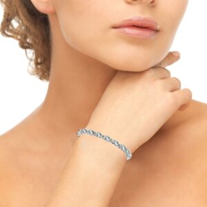 B. BRILLIANT Sterling Silver Light Aquamarine 6x4mm Oval-cut Link Tennis Bracelet for Women