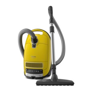 miele complete c3 calima bagged canister vacuum cleaner with turbobrush floorhead, suitable for low-medium pile carpet and hard floors, in curry yellow